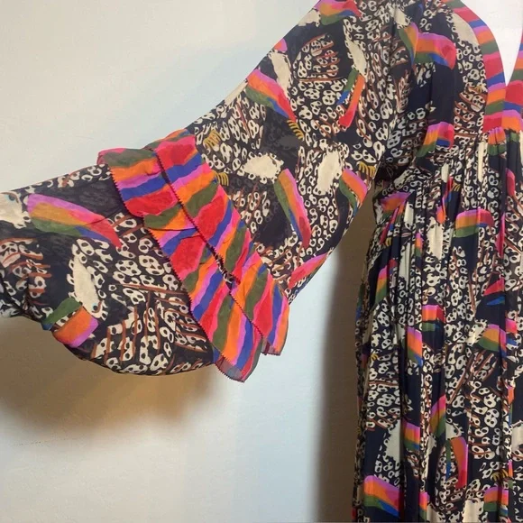 FARM Rio Leopard Toucans Vibrant Long Sleeve Maxi Dress NWT Sz L - Picture 5 of 11